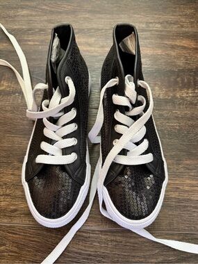Dance Revolution Black Sequin High-Top Kids Sneakers with White Laces